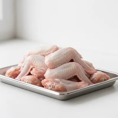 Raw chicken wings on a tray