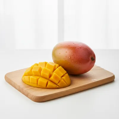 Fresh mango on a cutting board
