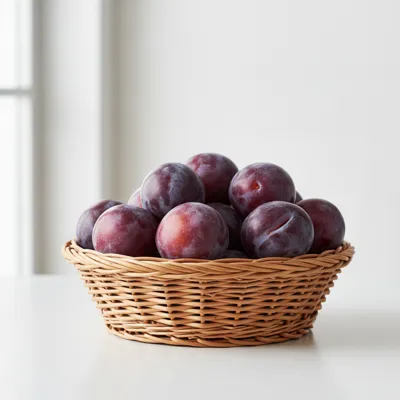 Fresh plums in a basket