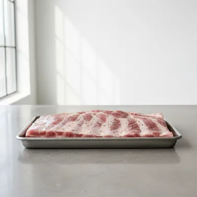 Raw pork ribs on a tray