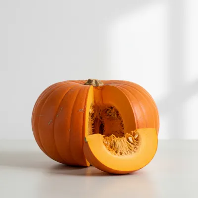 Whole pumpkin with a slice cut out