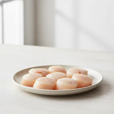 Raw scallops on a plate